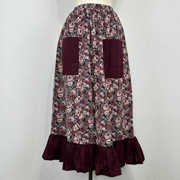 The Unbranded Brand Dresses & Skirts - Womens Cottagecore Prairie Modest Skirt Sz 18 Floral Patch Pockets Tiered Ruffle